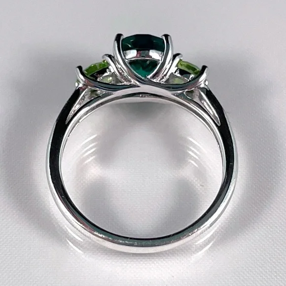 Art Nouveau-Inspired Sterling Silver Emerald and Peridot Ring, Size 6 - Picture 6 of 9
